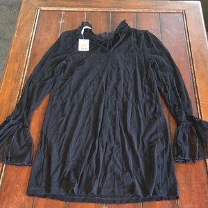 Urban Outfitters Black Long Sleeve Sheer V-Neck Dress w/ Under Slip Dress